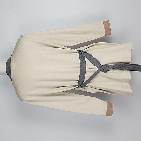 Vila Milano Open Front Belted Long Cardigan  Geometric Beige Grey Size Large - Picture 4 of 14